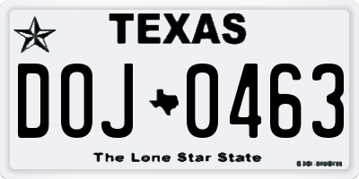 TX license plate DOJ0463