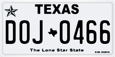 TX license plate DOJ0466
