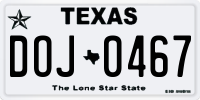 TX license plate DOJ0467