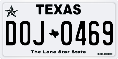 TX license plate DOJ0469