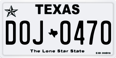 TX license plate DOJ0470