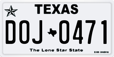 TX license plate DOJ0471