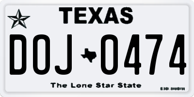 TX license plate DOJ0474