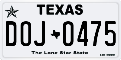 TX license plate DOJ0475
