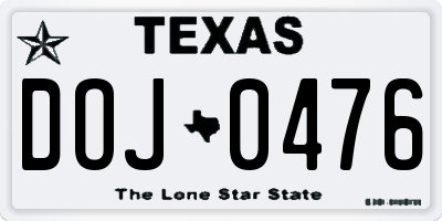 TX license plate DOJ0476