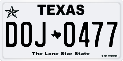 TX license plate DOJ0477