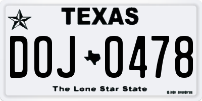 TX license plate DOJ0478