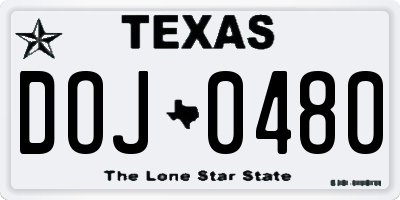 TX license plate DOJ0480