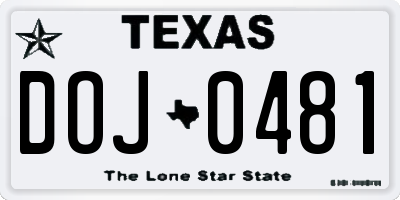 TX license plate DOJ0481