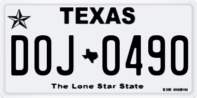 TX license plate DOJ0490