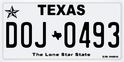 TX license plate DOJ0493