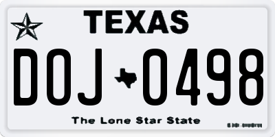 TX license plate DOJ0498