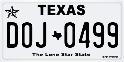 TX license plate DOJ0499