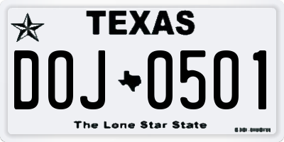 TX license plate DOJ0501
