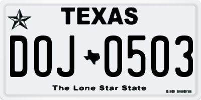TX license plate DOJ0503