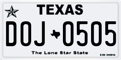 TX license plate DOJ0505