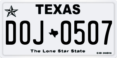 TX license plate DOJ0507
