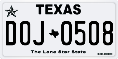 TX license plate DOJ0508