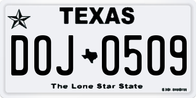 TX license plate DOJ0509