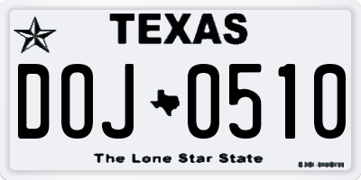 TX license plate DOJ0510