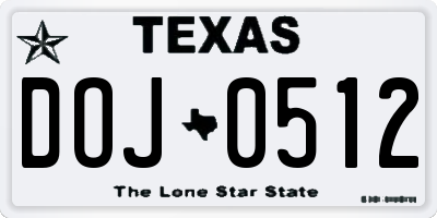 TX license plate DOJ0512