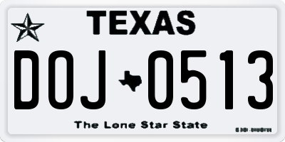 TX license plate DOJ0513