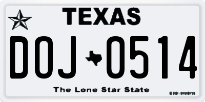 TX license plate DOJ0514