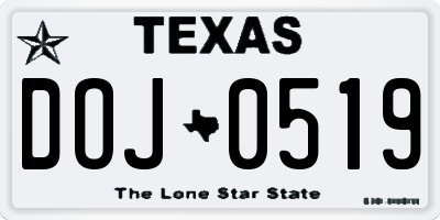 TX license plate DOJ0519
