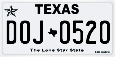 TX license plate DOJ0520