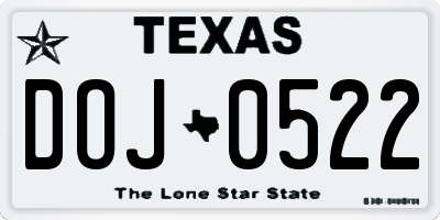 TX license plate DOJ0522