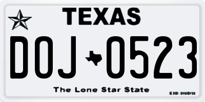 TX license plate DOJ0523