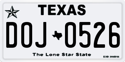 TX license plate DOJ0526