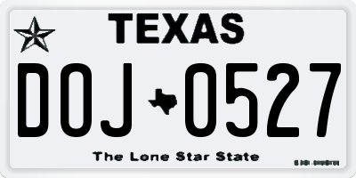 TX license plate DOJ0527
