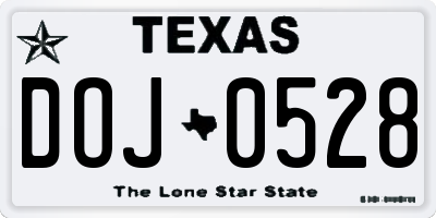TX license plate DOJ0528
