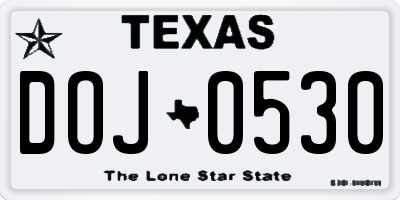 TX license plate DOJ0530
