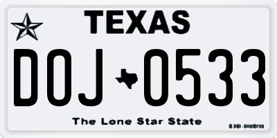 TX license plate DOJ0533