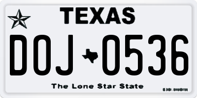 TX license plate DOJ0536