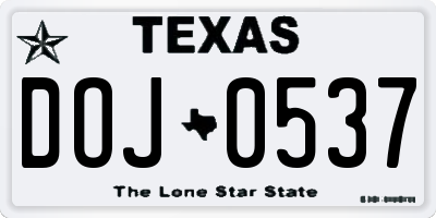 TX license plate DOJ0537
