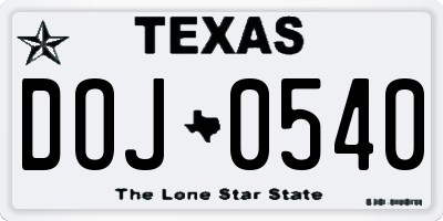 TX license plate DOJ0540