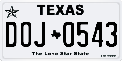 TX license plate DOJ0543