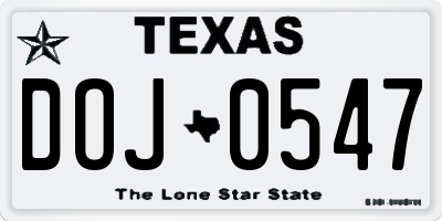 TX license plate DOJ0547