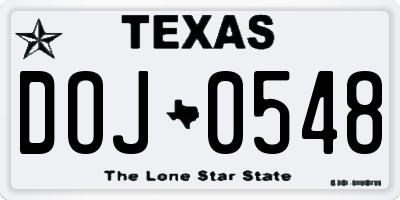 TX license plate DOJ0548