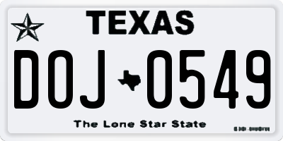 TX license plate DOJ0549