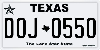 TX license plate DOJ0550