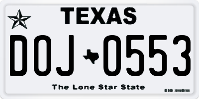 TX license plate DOJ0553