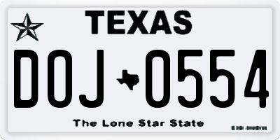 TX license plate DOJ0554