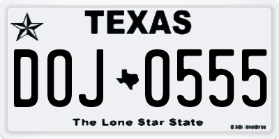 TX license plate DOJ0555