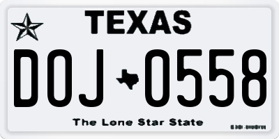 TX license plate DOJ0558