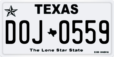 TX license plate DOJ0559