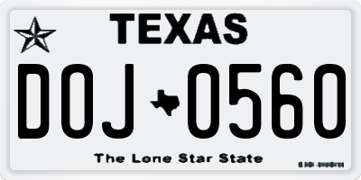 TX license plate DOJ0560